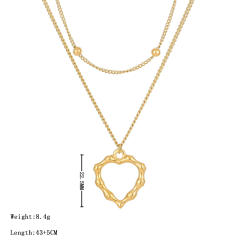 Chic bamboo heart pendant two layer stainless steel necklace