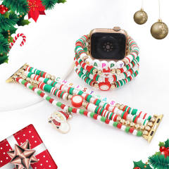 Christmas series elastic clay beads watch band for apple watch