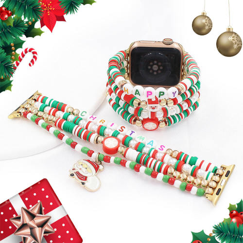 Christmas series elastic clay beads watch band for apple watch