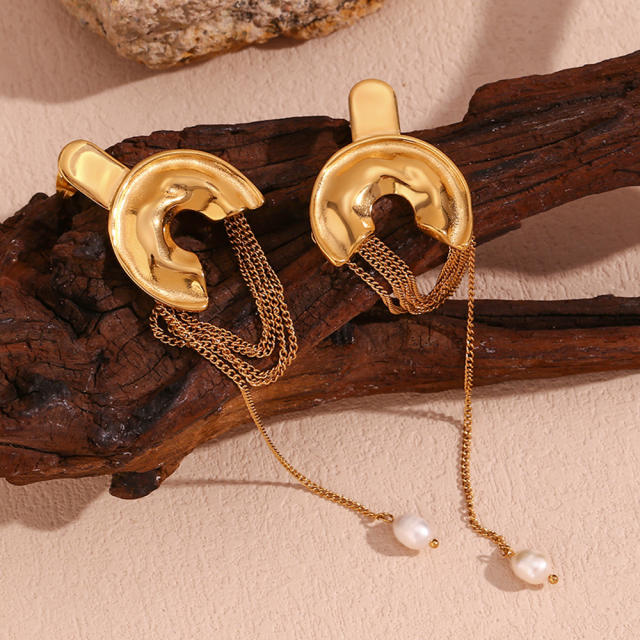 18KG chain tassel geometric design stainless steel earrings