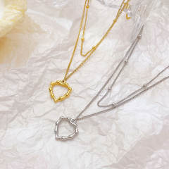 Chic bamboo heart pendant two layer stainless steel necklace