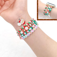 Christmas series elastic clay beads watch band for apple watch