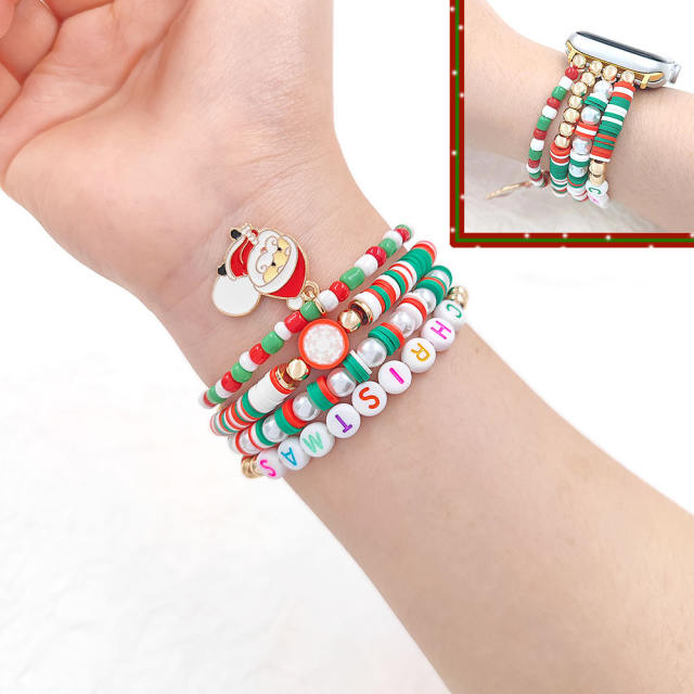 Christmas series elastic clay beads watch band for apple watch