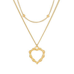Chic bamboo heart pendant two layer stainless steel necklace
