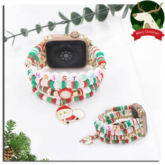Christmas series elastic clay beads watch band for apple watch