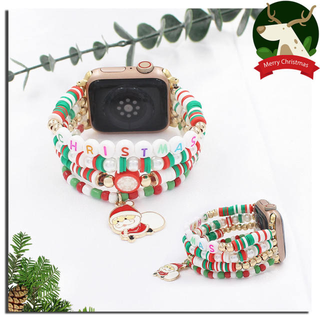 Christmas series elastic clay beads watch band for apple watch