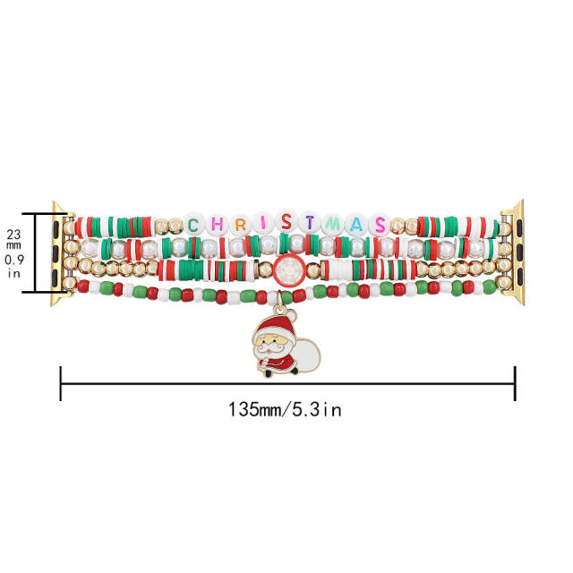 Christmas series elastic clay beads watch band for apple watch