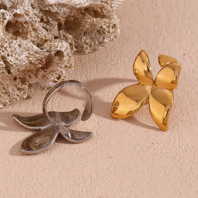 18KG smooth geometric butterfly stainless steel finger rings