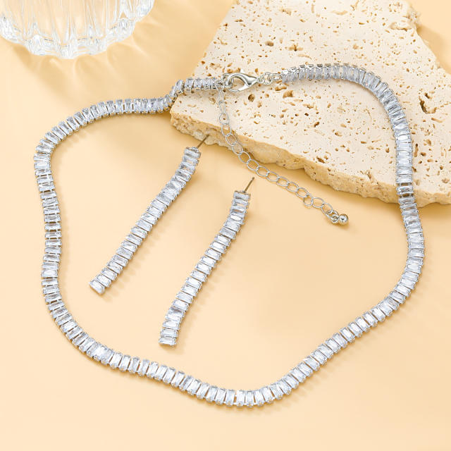 Delicate diamond tennis chain choker necklace earrings set