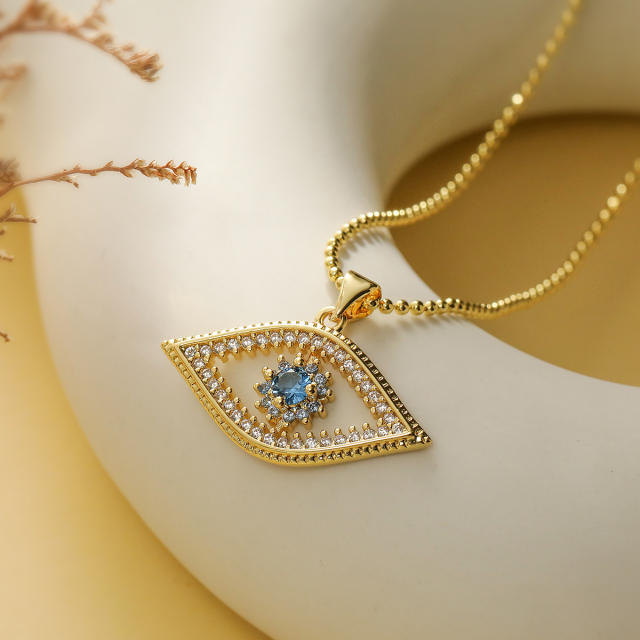 18KG diamond key evil eye pendant copper necklace
