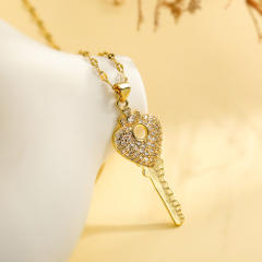 18KG diamond key evil eye pendant copper necklace
