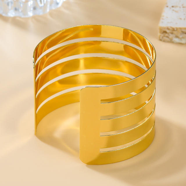 Punk trend gold silver color metal wide cuff bangle band
