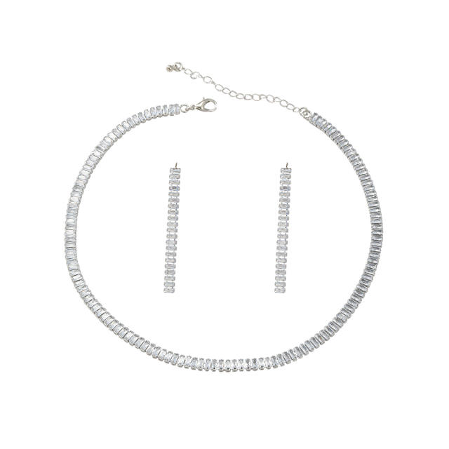 Delicate diamond tennis chain choker necklace earrings set