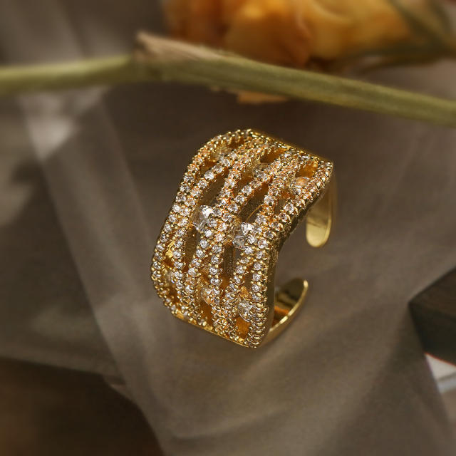 Delicate pave setting cubic zircon gold plated copper finger rings