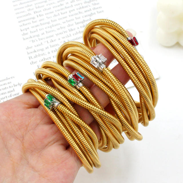Occident fashion elastic wireless rhinestone stainless steel bangle bracelet