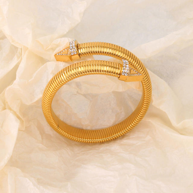 18KG rhinestone setting triangle design stainless steel bangle bracelet