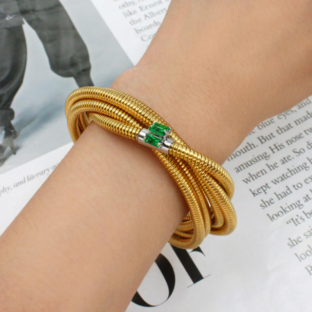 Occident fashion elastic wireless rhinestone stainless steel bangle bracelet