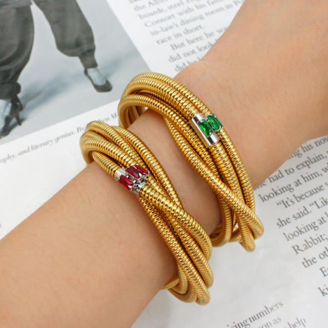 Occident fashion elastic wireless rhinestone stainless steel bangle bracelet