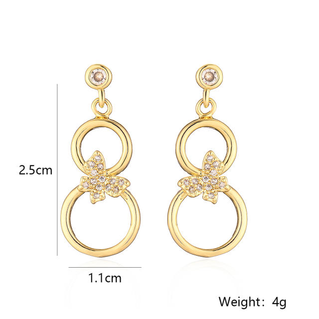 18K real gold plated diamond butterfly geometric circle dangle earrings