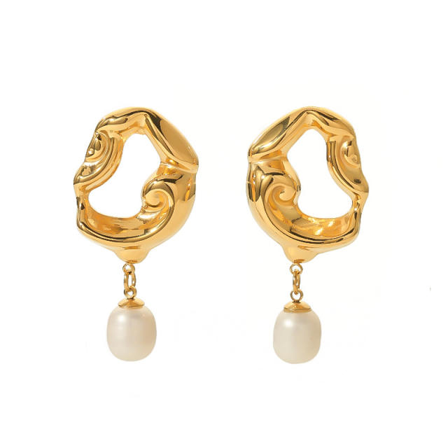 18KG lave series water pearl drop stainless steel earrings