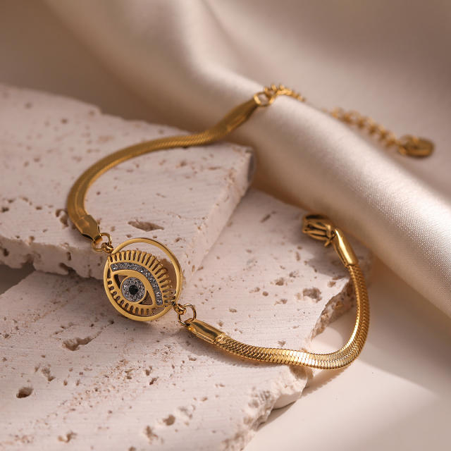 Vintage hot sale evil eye stainless steel snake chain bracelet