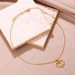 Fashionable heart pendant initial letter stainless steel necklace