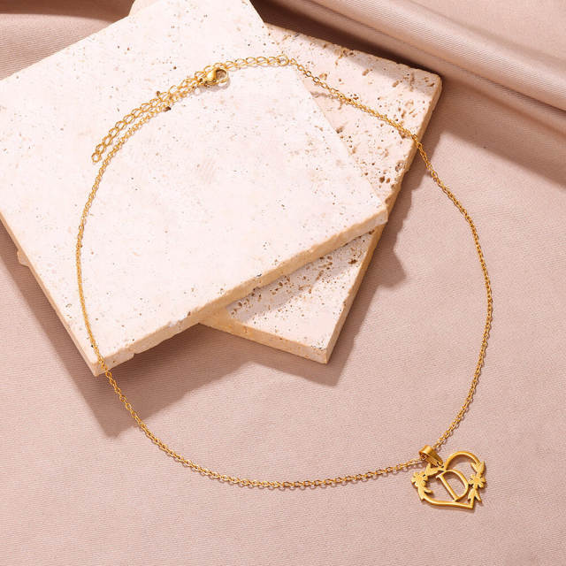 Fashionable heart pendant initial letter stainless steel necklace