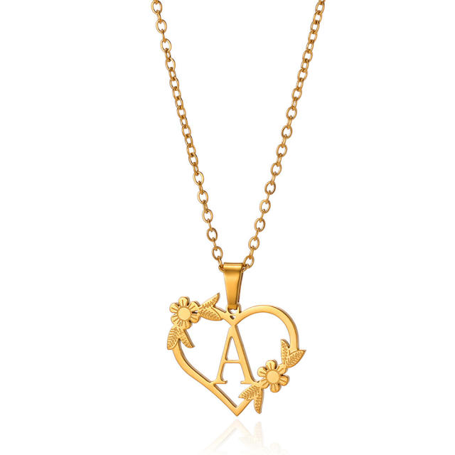 Fashionable heart pendant initial letter stainless steel necklace
