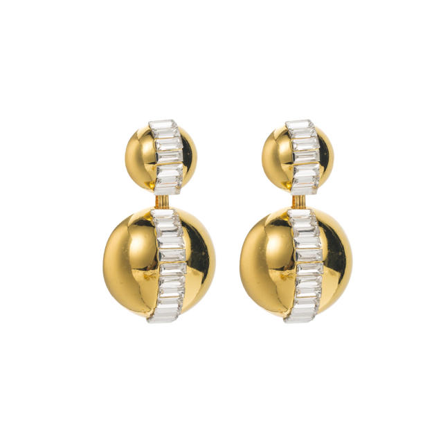 Chunky gold color ball bead rhinestone chain dangle earrings