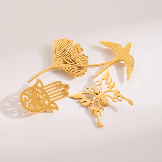 Personality gold color stainless steel swallow butterfly brooch