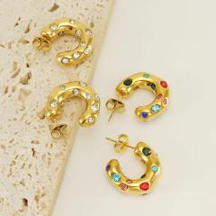 Popular pearl rhinestone setting geometric open hoop stainless steel earrings