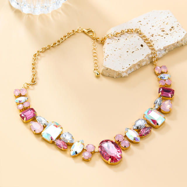 Delicate colorful glass crystal statement party necklace