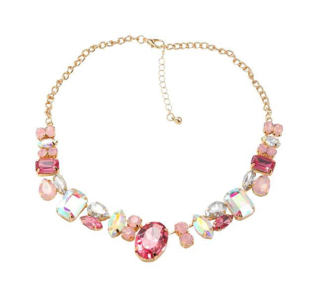 Delicate colorful glass crystal statement party necklace