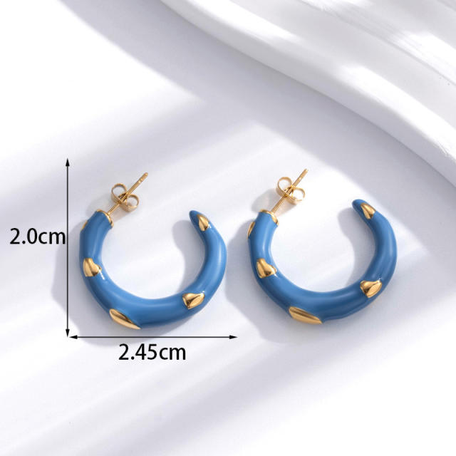 Elegant blue color enamel stainless steel earrings collection