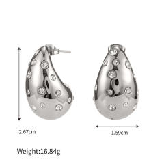 Chunky rhinestone setting water drop hot sale stainless steel earrings