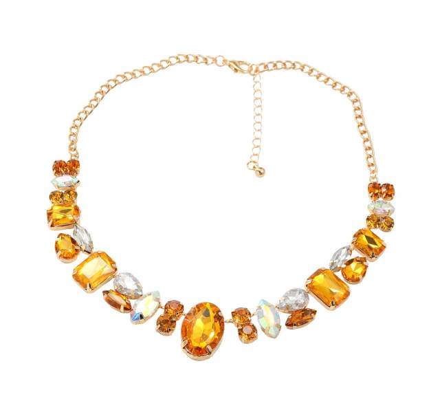 Delicate colorful glass crystal statement party necklace