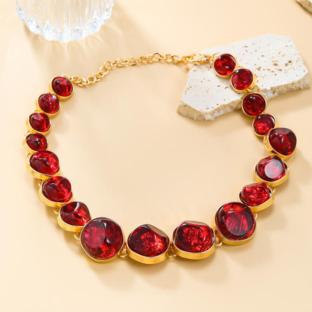 Luxury colorful resin stone party chunky women necklace