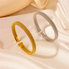 Concise stainless steel cuff bangle bracelet