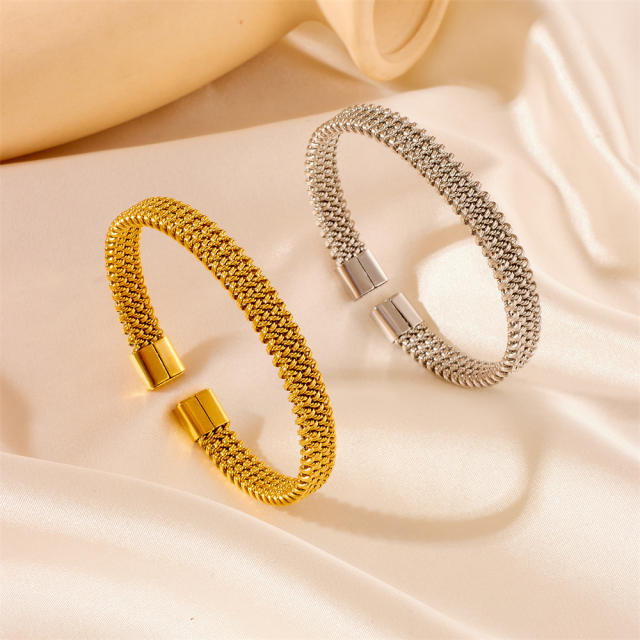 Concise stainless steel cuff bangle bracelet