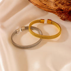 Concise stainless steel cuff bangle bracelet