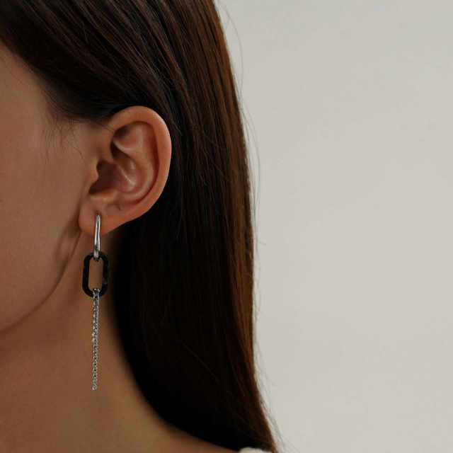Personality stainless steel chain tassel geometric circle dangle earrings