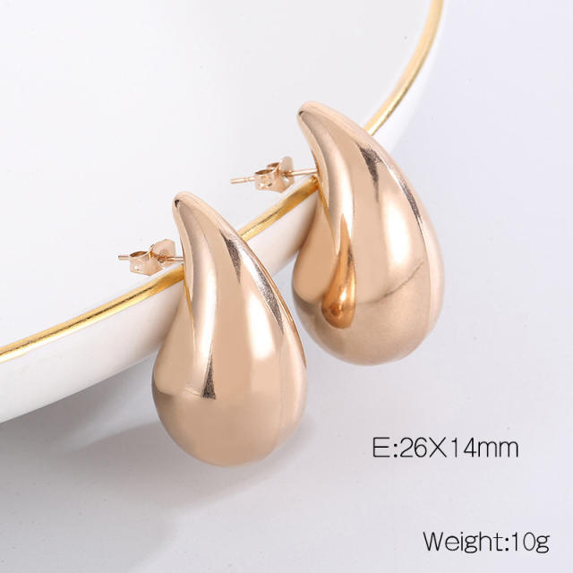 Classic hollow out drop shape chunky stainless steel earrings