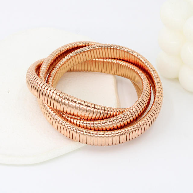 12MM Three layer twsited pattern stainless steel bangle bracelet elastic bangle
