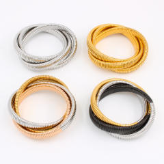 12MM Three layer twsited pattern stainless steel bangle bracelet elastic bangle