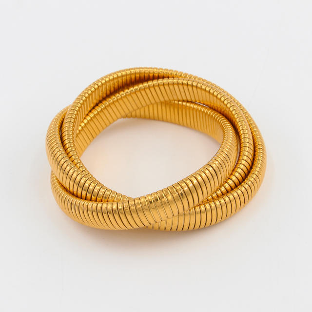 12MM Three layer twsited pattern stainless steel bangle bracelet elastic bangle