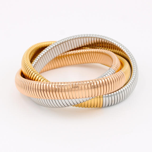 12MM Three layer twsited pattern stainless steel bangle bracelet elastic bangle