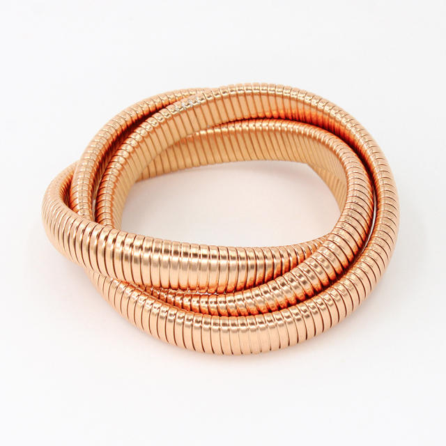 12MM Three layer twsited pattern stainless steel bangle bracelet elastic bangle