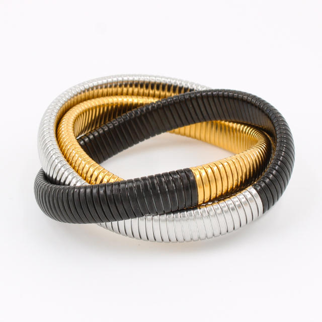 12MM Three layer twsited pattern stainless steel bangle bracelet elastic bangle