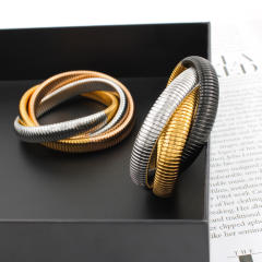 12MM Three layer twsited pattern stainless steel bangle bracelet elastic bangle