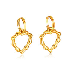 Concise easy match bamboo heart stainless steel earrings